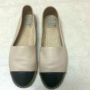 Tory Burch color block leather espadrille flats.